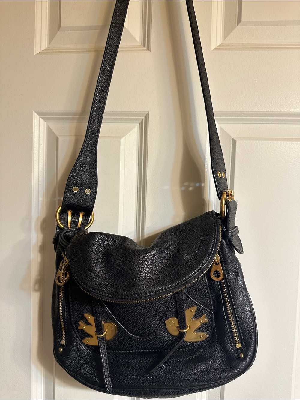 Marc Jacobs Black Pebbled Leather Shoulder Bag with Gold Hardware